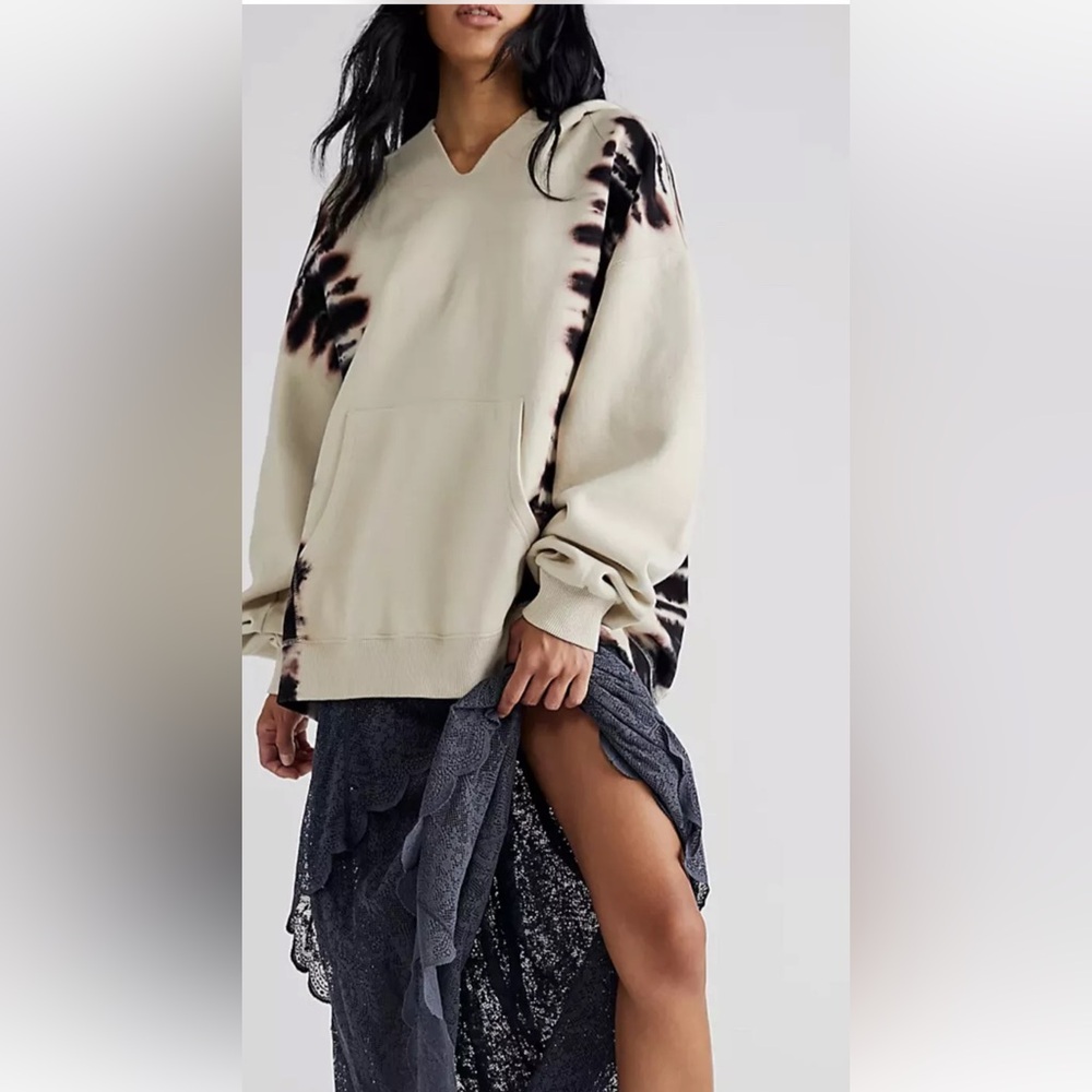 FREE PEOPLE WASHED GREY MORNING COMBO TIE DYE ITS A VIBE HOODIE | LARGE - Picture 2 of 16